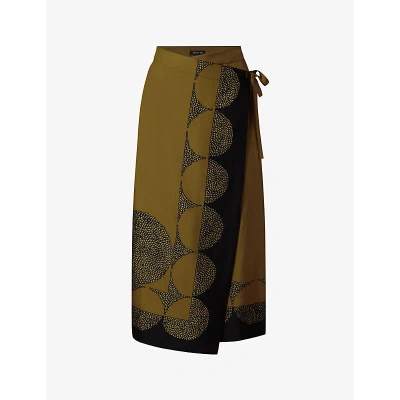 Soeur Tensi Graphic-print Silk Maxi Skirt In Kaki/noir