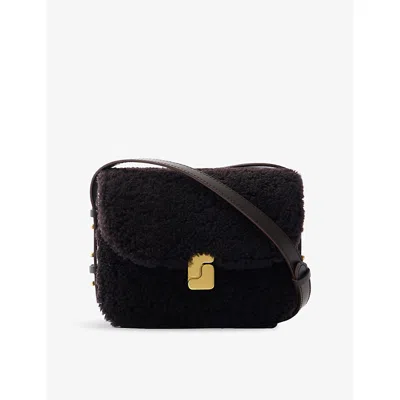 Soeur Womens Marron Fonce Bellissima Mini Shearling And Leather Cross Body Bag In Brown