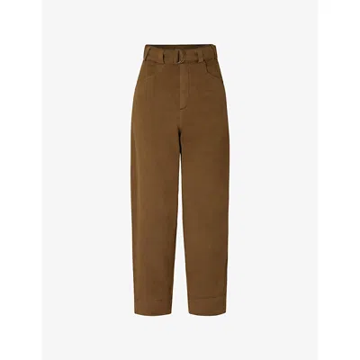 Soeur Womens  Volage Barrel-leg High-rise Cotton-blend Trousers In Marron