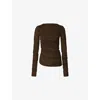 Soeur Womens Marron/kaki Gaia Draped Long-sleeve Cotton-blend T-shirt In Brown