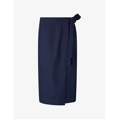Soeur Womens Navy Aline Wrap-tie Cotton Maxi Skirt