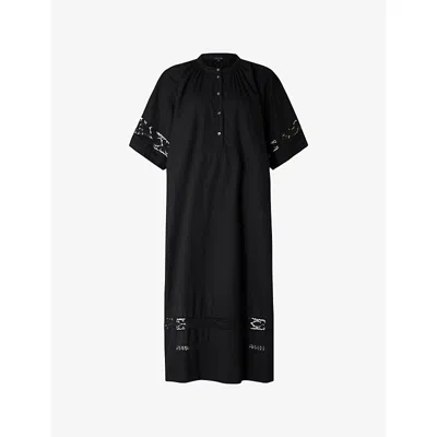 Soeur Womens Athena Lace-panel Cotton-poplin Midi Dress Noir
