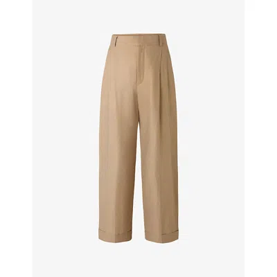 Soeur Womens Sable Watson Wide-leg High-rise Cotton Trousers In Brown