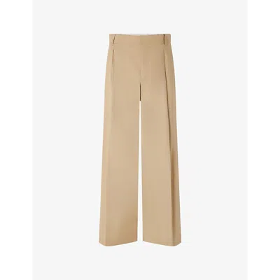 Soeur Womens Beige Fonce Devy Relaxed-fit High-rise Cotton Trousers