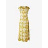 Soeur Womens  Eugenie Round-neck Slim-fit Satin Midi Dress In Jaune Dore/beige