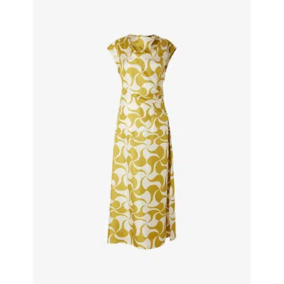 Soeur Womens  Eugenie Round-neck Slim-fit Satin Midi Dress In Jaune Dore/beige