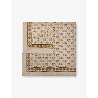 Soeur Womens  Floral-print Wool Scarf In Beige/khaki