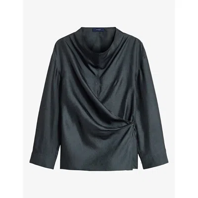 Soeur Womens  Jenny Cowl-neck Long-sleeve Silk Blouse In Gray