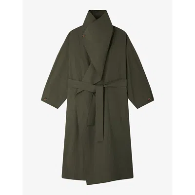 Soeur Womens Vert De Gris Albatros Wide-collar Relaxed-fit Cotton Coat