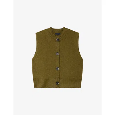 Soeur Womens Vert Olive Ivana Sleeveless Wool Cardigan In Green
