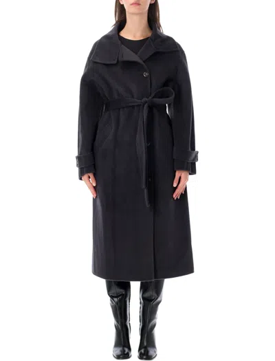 Soeur James Longline Belted Coat In Black