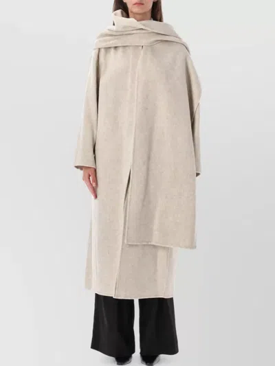 Soeur Draped Scarf-collar Oversized Wool Long Coat In Gray