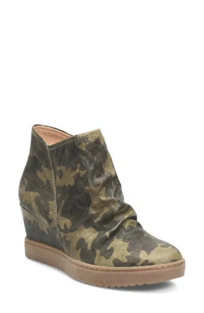 Söfft Siri Boots Green Camo Leather Waterproof Wedge Heel Ankle Jobb115