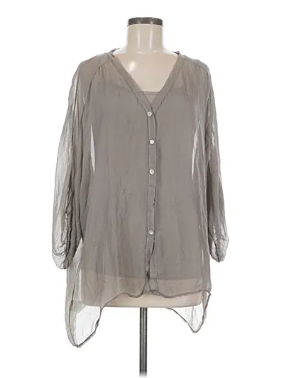 Pre-owned Sofia 3/4 Sleeve Silk Top Brown Plunge Neckline Tops