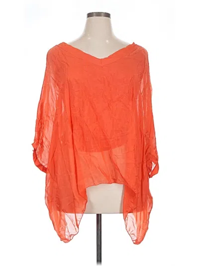 Pre-owned Sofia 3/4 Sleeve Silk Top Orange Cold Shoulder Neckline Tops