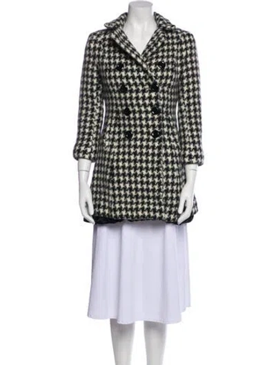 Pre-owned Sofia Cashmere Alpaca Houndstooth Print Coat In White
