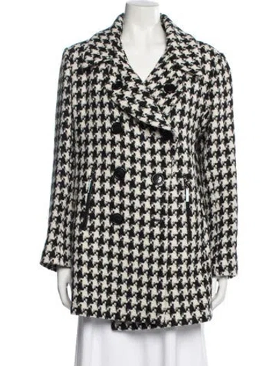 Pre-owned Sofia Cashmere Alpaca Houndstooth Print Coat In White