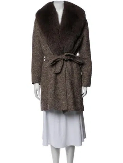 Pre-owned Sofia Cashmere Alpaca Tweed Pattern Coat In Brown