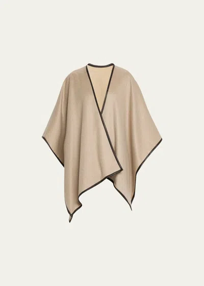 Sofia Cashmere Women's Reversible Leather-trimmed Cashmere Cape In Oat Grey