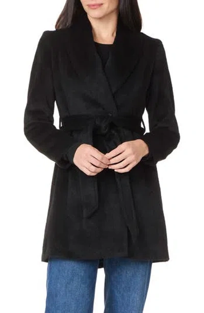 Sofia Cashmere Baby Alpaca And Wool Blend Short Belted Coat In Black