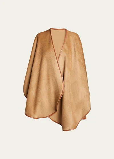 Sofia Cashmere Baby Alpaca Cape W/ Leather Trim In Camel
