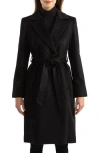 Sofia Cashmere Belted Notch Collar Wool & Cashmere Blend Coat In Black