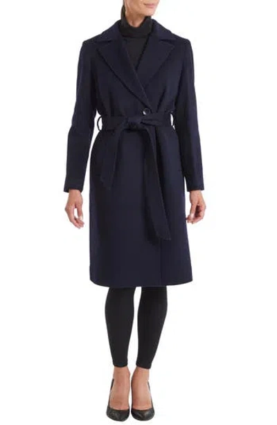 Sofia Cashmere Belted Notch Collar Wool & Cashmere Blend Coat In Blue