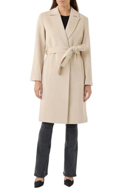 Sofia Cashmere Belted Notch Collar Wool Coat In Neutral