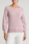 Sofia Cashmere Boat Neck Pearl Sleeve Cashmere Sweater In Light Pink
