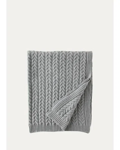Sofia Cashmere Braided Cable-knit Throw Blanket In Gray