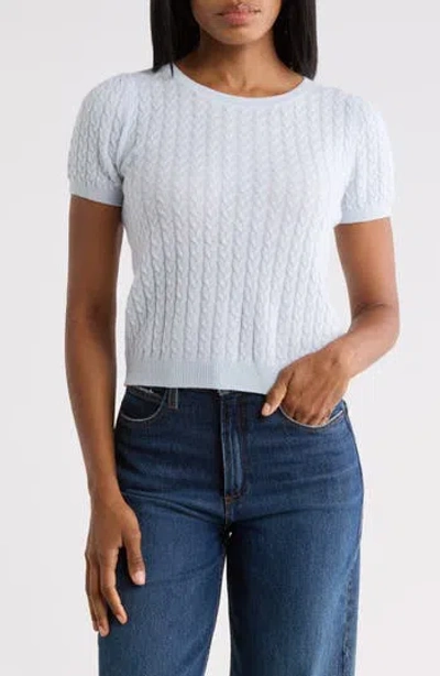 Sofia Cashmere Cable Knit Puff Sleeve Cashmere Sweater In Blue