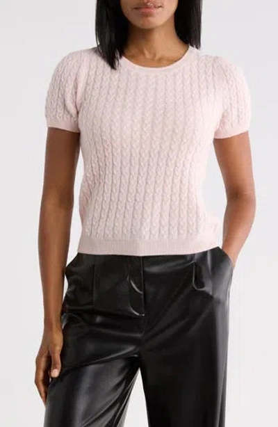 Sofia Cashmere Cable Knit Puff Sleeve Cashmere Sweater In Pink