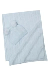 Sofia Cashmere Cable Stitch Cashmere Beanie & Blanket Set In Blue