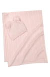 Sofia Cashmere Cable Stitch Cashmere Beanie & Blanket Set In Pink