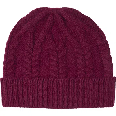 Sofia Cashmere Cable Stitched Cuffed Cashmere Beanie In Burgundy