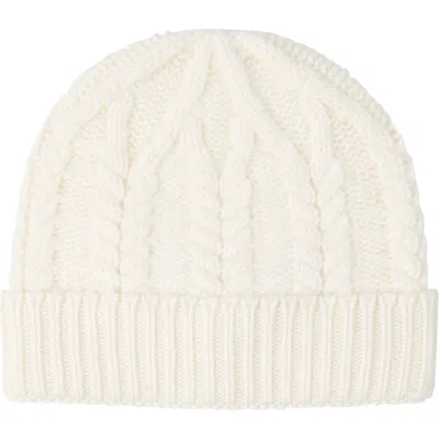 Sofia Cashmere Cable Stitched Cuffed Cashmere Beanie In White