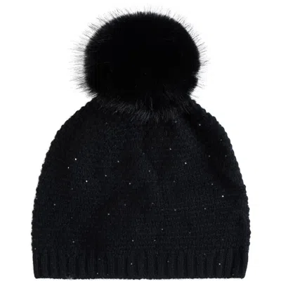 Sofia Cashmere Cashmere Beanie With Faux Fur Pom In Black