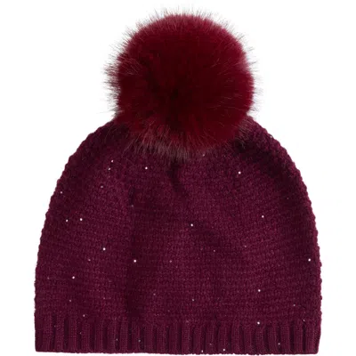 Sofia Cashmere Cashmere Beanie With Faux Fur Pom In Burgandy