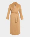Sofia Cashmere Cashmere Belted Wrap Coat With Pick-stitched Detail In Brown