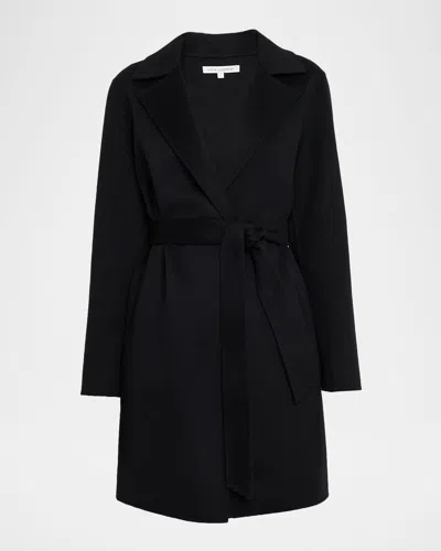 Sofia Cashmere Double Face Wool Blend Wrap Coat In Black
