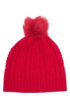 Sofia Cashmere Cashmere Cable Knit Genuine Shearling Pompom Beanie In Pink