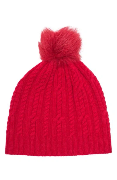 Sofia Cashmere Cashmere Cable Knit Genuine Shearling Pompom Beanie In Pink