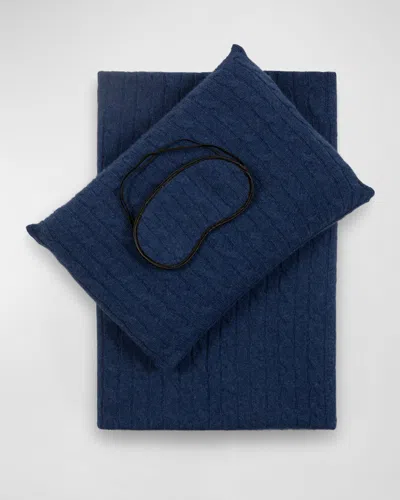 Sofia Cashmere Cashmere Cable-knit Travel Set In Blue