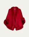 Sofia Cashmere Cashmere Cape With Faux Fur Trim In Red