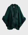 Sofia Cashmere Cashmere Cape With Faux Fur Trim In Green
