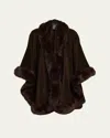 Sofia Cashmere Cashmere Cape With Faux Fur Trim In Brown