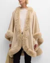 Sofia Cashmere Cashmere Cape With Faux Fur Trim In Champagne With Champagne Faux Fur