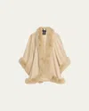 Sofia Cashmere Cashmere Cape With Faux Fur Trim In Champagne With Champagne Faux Fur