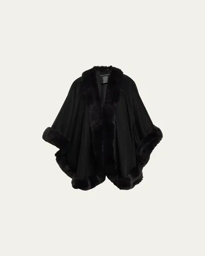Sofia Cashmere Cashmere Cape With Faux Fur Trim In Charcoal
