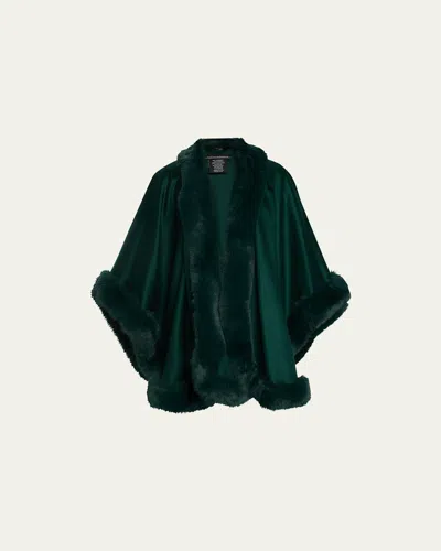 Sofia Cashmere Cashmere Cape With Faux Fur Trim In Emerald